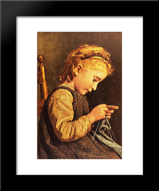 Little Girl Knitting 20x24 Black Modern Wood Framed Art Print Poster by Anker, Albert