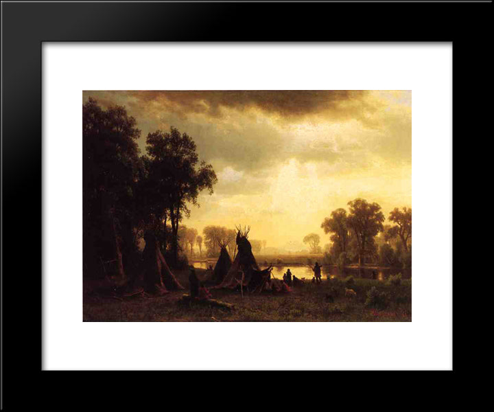 An Indian Encampment 20x24 Black Modern Wood Framed Art Print Poster by Bierstadt, Albert