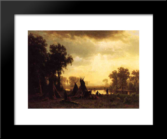 An Indian Encampment 20x24 Black Modern Wood Framed Art Print Poster by Bierstadt, Albert