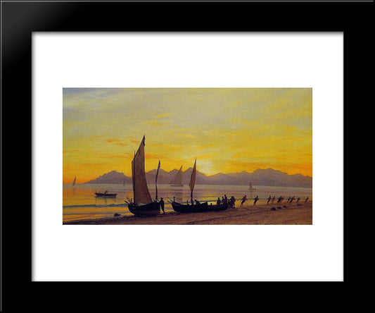 Boats Ashore At Sunset 20x24 Black Modern Wood Framed Art Print Poster by Bierstadt, Albert