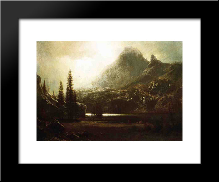 By A Mountain Lake 20x24 Black Modern Wood Framed Art Print Poster by Bierstadt, Albert