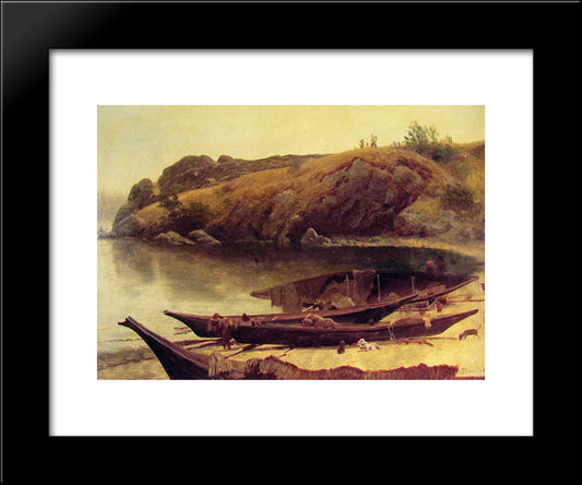 Canoes 20x24 Black Modern Wood Framed Art Print Poster by Bierstadt, Albert