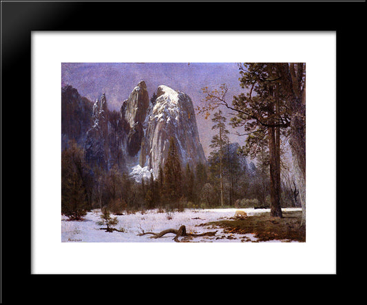 Cathedral Rocks, Yosemite Valley, Winter 20x24 Black Modern Wood Framed Art Print Poster by Bierstadt, Albert