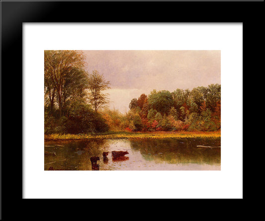 Cows Watering In A Landscape 20x24 Black Modern Wood Framed Art Print Poster by Bierstadt, Albert