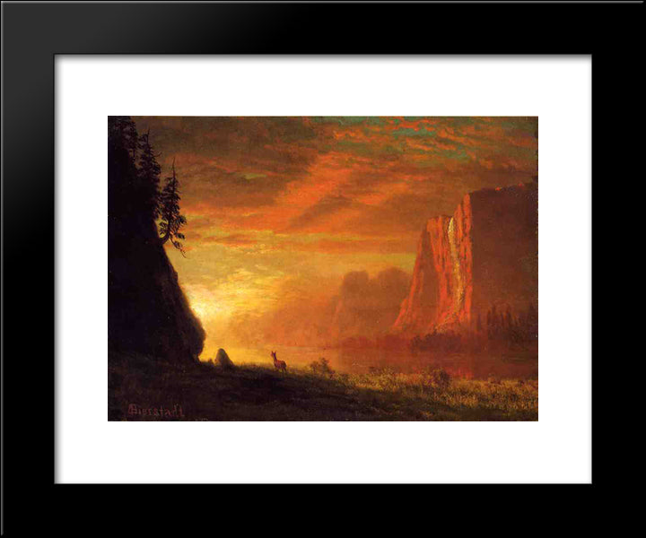 Deer At Sunset 20x24 Black Modern Wood Framed Art Print Poster by Bierstadt, Albert
