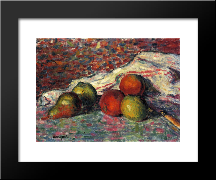 Fruit, Knife And Napkin 20x24 Black Modern Wood Framed Art Print Poster by Marquet, Albert