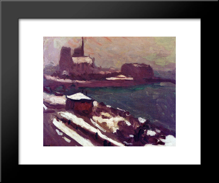 Notre-Dame In Winter 20x24 Black Modern Wood Framed Art Print Poster by Marquet, Albert