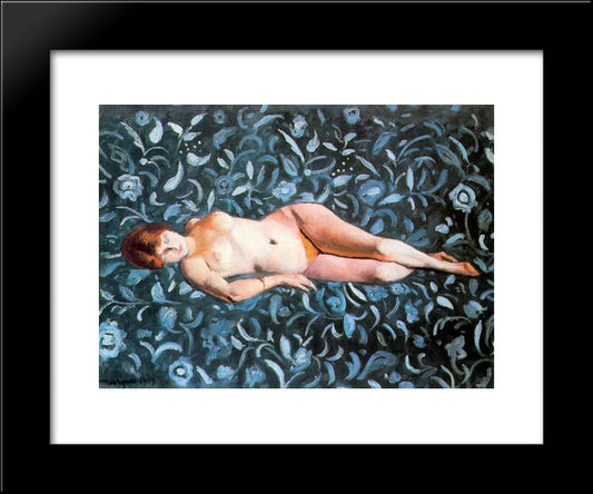 Nude On A Blue Background 20x24 Black Modern Wood Framed Art Print Poster by Marquet, Albert