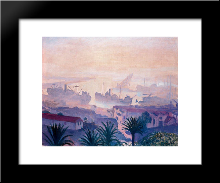 The Port Of Algiers With Haze 20x24 Black Modern Wood Framed Art Print Poster by Marquet, Albert