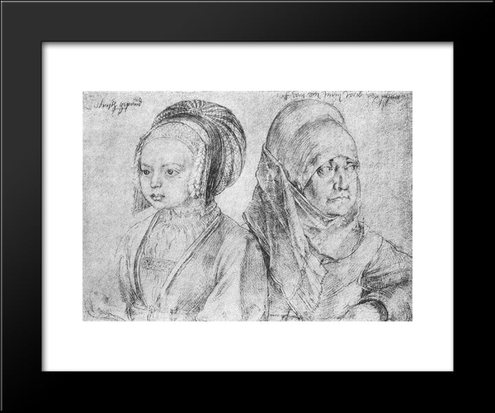 A Young Girl Of Cologne And Durer'S Wife 20x24 Black Modern Wood Framed Art Print Poster by Durer, Albrecht
