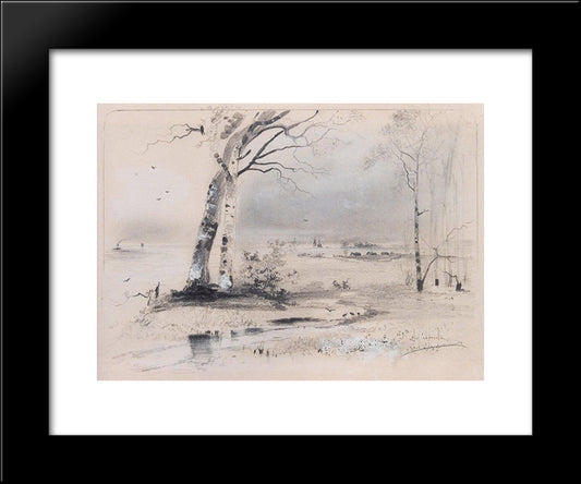 Early Spring. Birches By The River 20x24 Black Modern Wood Framed Art Print Poster by Savrasov, Aleksey