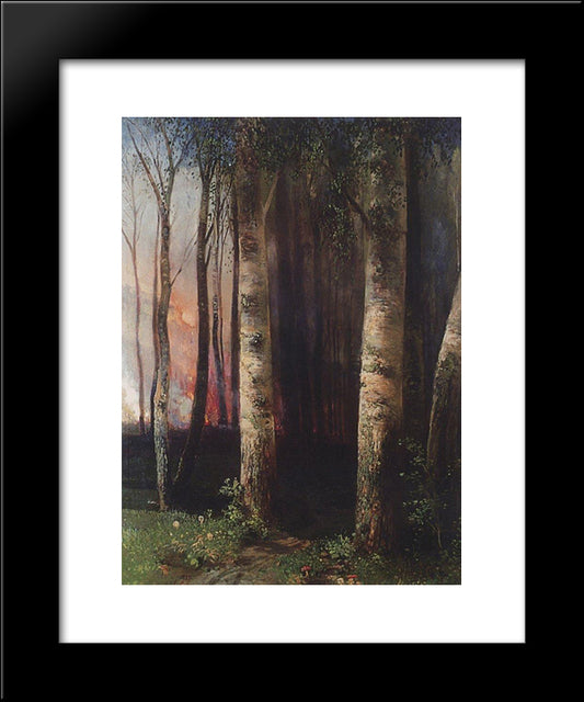 Fire In Woods 20x24 Black Modern Wood Framed Art Print Poster by Savrasov, Aleksey