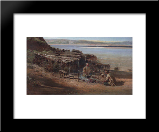 Fishermen On The Volga 20x24 Black Modern Wood Framed Art Print Poster by Savrasov, Aleksey