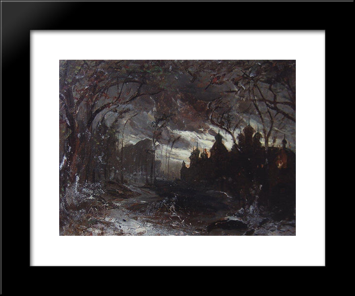 Ipatiev Monastery In The Winter Night 20x24 Black Modern Wood Framed Art Print Poster by Savrasov, Aleksey