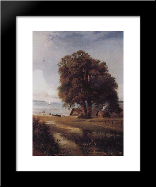 Landscape With A Farm Near Lake 20x24 Black Modern Wood Framed Art Print Poster by Savrasov, Aleksey