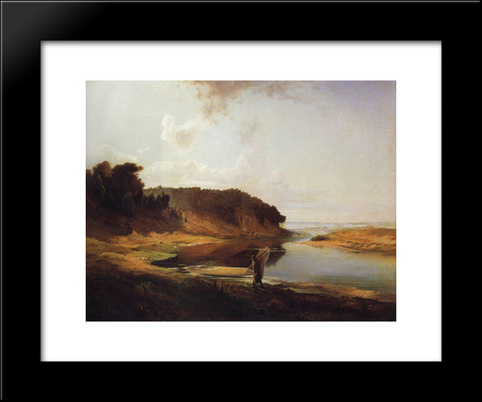 Landscape With A River And An Angler 20x24 Black Modern Wood Framed Art Print Poster by Savrasov, Aleksey