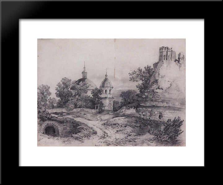 Landscape With Church And The Ruins 20x24 Black Modern Wood Framed Art Print Poster by Savrasov, Aleksey