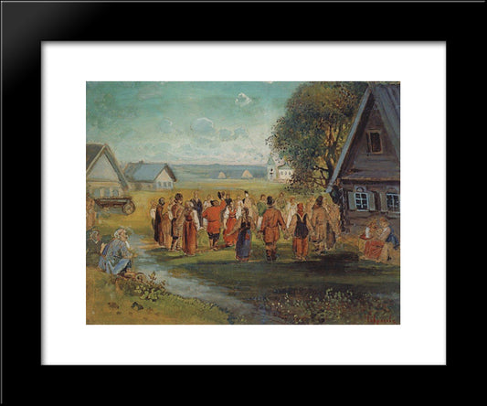 Round Dance In The Village 20x24 Black Modern Wood Framed Art Print Poster by Savrasov, Aleksey