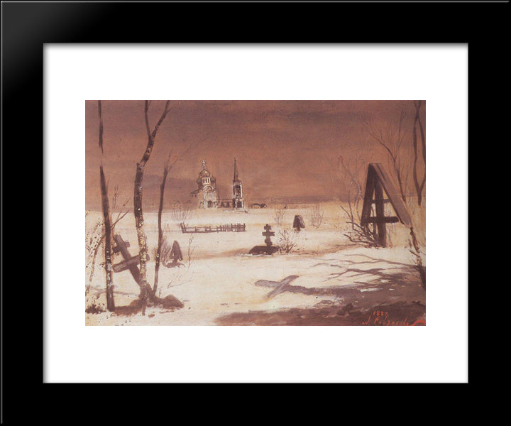 Rural Cemetery In The Moonlight 20x24 Black Modern Wood Framed Art Print Poster by Savrasov, Aleksey