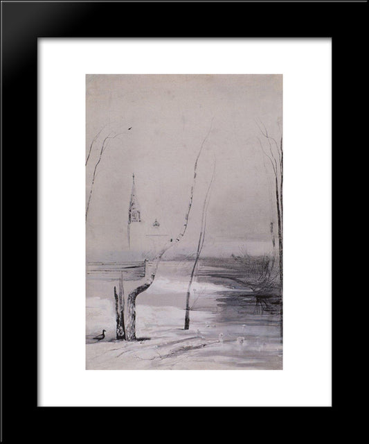 Sketch Of The Painting Migratory Birds Have Come 20x24 Black Modern Wood Framed Art Print Poster by Savrasov, Aleksey