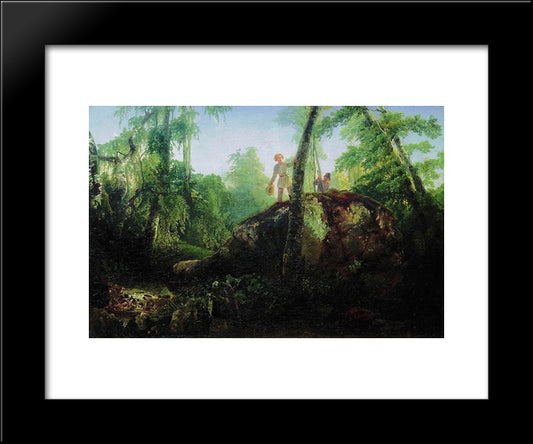 Stone In The Forest Near The Spill 20x24 Black Modern Wood Framed Art Print Poster by Savrasov, Aleksey