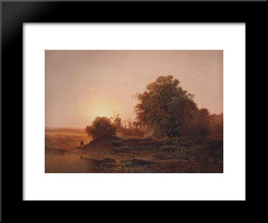 Summer Landscape With Windmills 20x24 Black Modern Wood Framed Art Print Poster by Savrasov, Aleksey