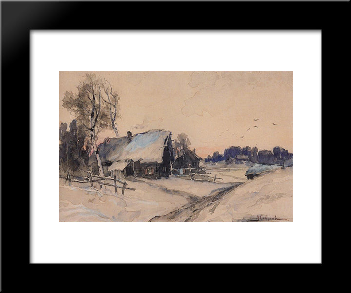 The Village In Winter 20x24 Black Modern Wood Framed Art Print Poster by Savrasov, Aleksey