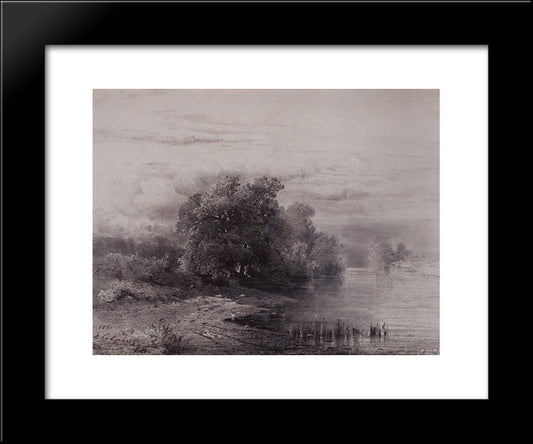 Trees By The River 20x24 Black Modern Wood Framed Art Print Poster by Savrasov, Aleksey