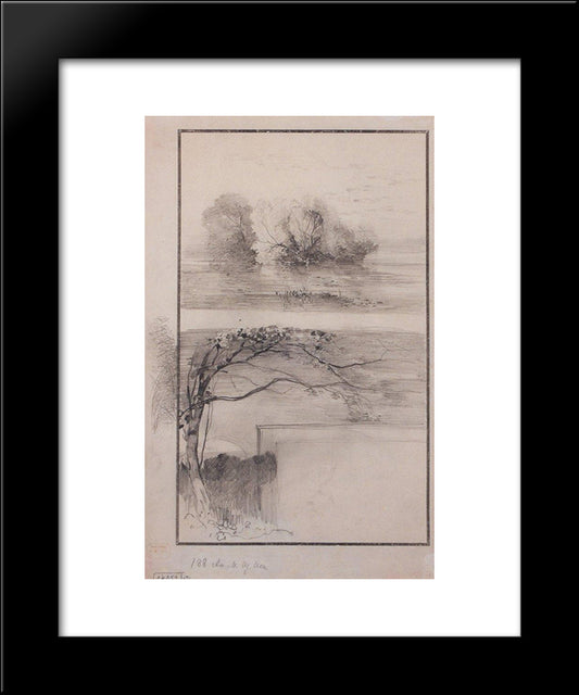 Trees Near The Water. Branches Of Trees 20x24 Black Modern Wood Framed Art Print Poster by Savrasov, Aleksey