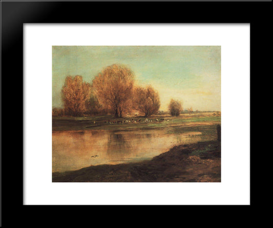 Willow By The Pond 20x24 Black Modern Wood Framed Art Print Poster by Savrasov, Aleksey