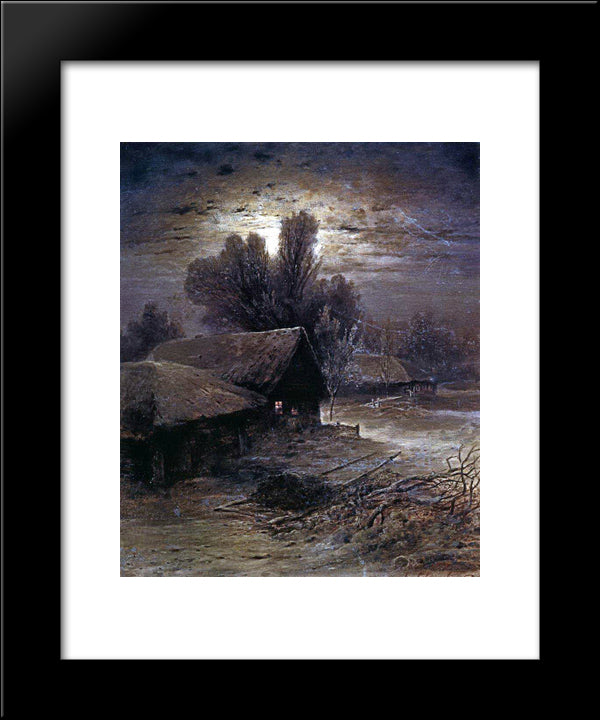 Winter Night 20x24 Black Modern Wood Framed Art Print Poster by Savrasov, Aleksey