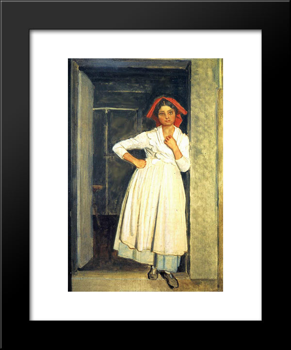 A Girl From Albano Standing In The Doorway 20x24 Black Modern Wood Framed Art Print Poster by Ivanov, Alexander