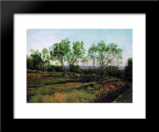 Olive Trees By The Cemetery In Albano. New Moon. 20x24 Black Modern Wood Framed Art Print Poster by Ivanov, Alexander