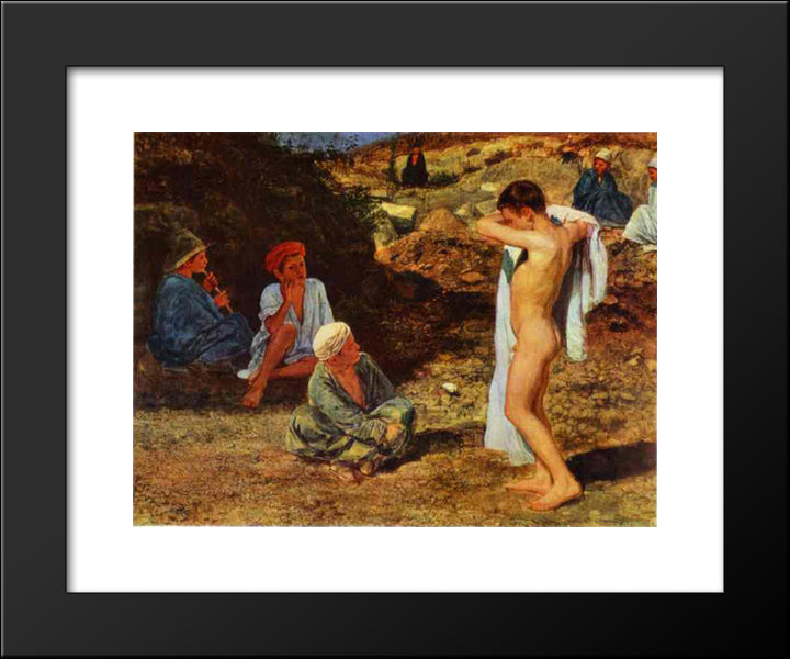 Seven Boys In Colourful Clothes 20x24 Black Modern Wood Framed Art Print Poster by Ivanov, Alexander