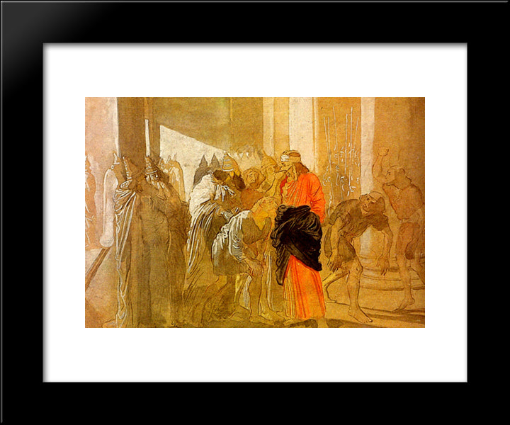 The Mocking Of Christ. From The Biblical Sketches. 20x24 Black Modern Wood Framed Art Print Poster by Ivanov, Alexander