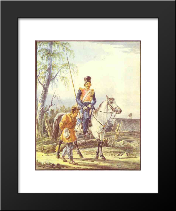 A Mounted Cossack Escorting A Peasant 20x24 Black Modern Wood Framed Art Print Poster by Orlowski, Alexander