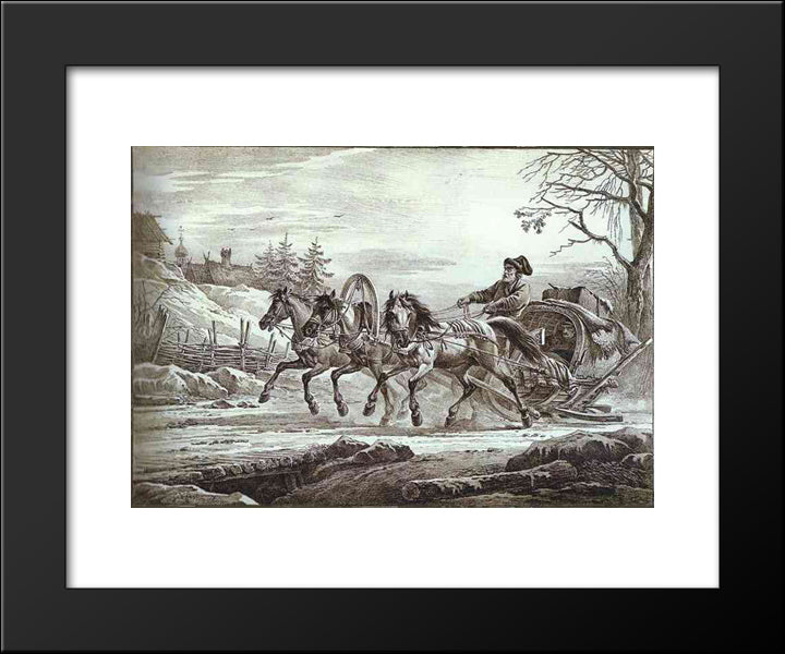 A Traveler In A Kibitka (Hooded Cart Or Sledge) 20x24 Black Modern Wood Framed Art Print Poster by Orlowski, Alexander