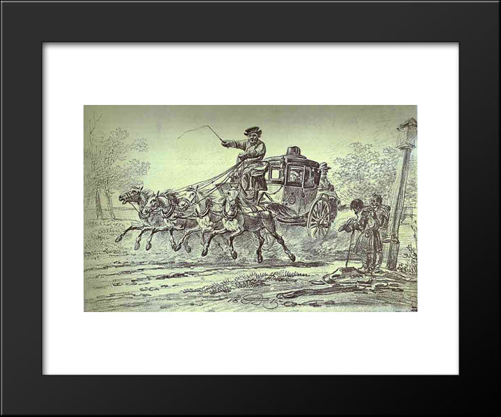 Peasants By The Carriage 20x24 Black Modern Wood Framed Art Print Poster by Orlowski, Alexander