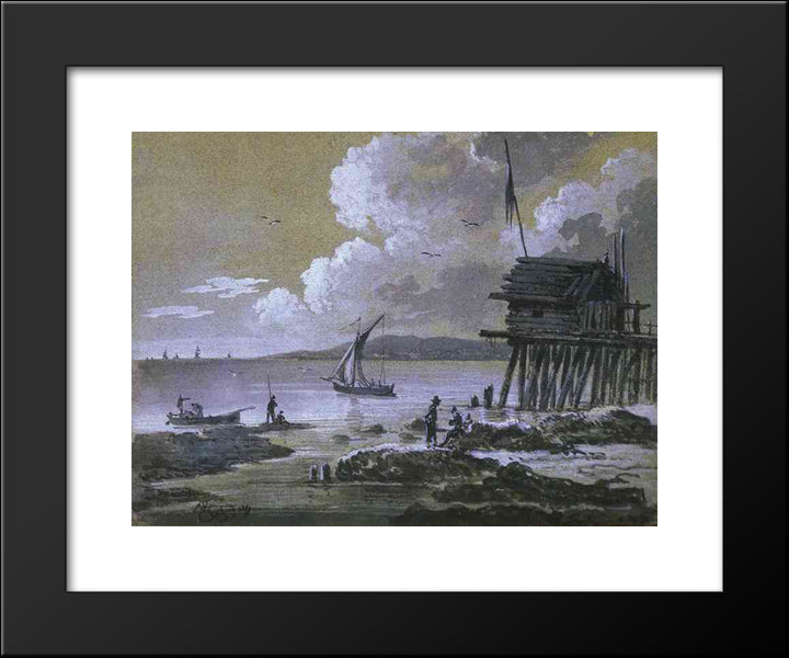 Seascape At Night 20x24 Black Modern Wood Framed Art Print Poster by Orlowski, Alexander
