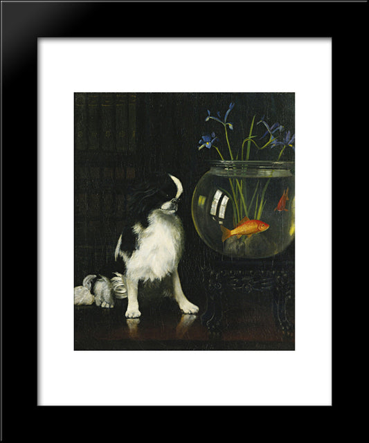 Japanese Chin And Goldfish 20x24 Black Modern Wood Framed Art Print Poster by Pope, Alexander