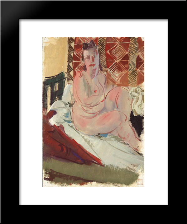 A Model Seated On A Bed 20x24 Black Modern Wood Framed Art Print Poster by Jacovleff, Alexandre
