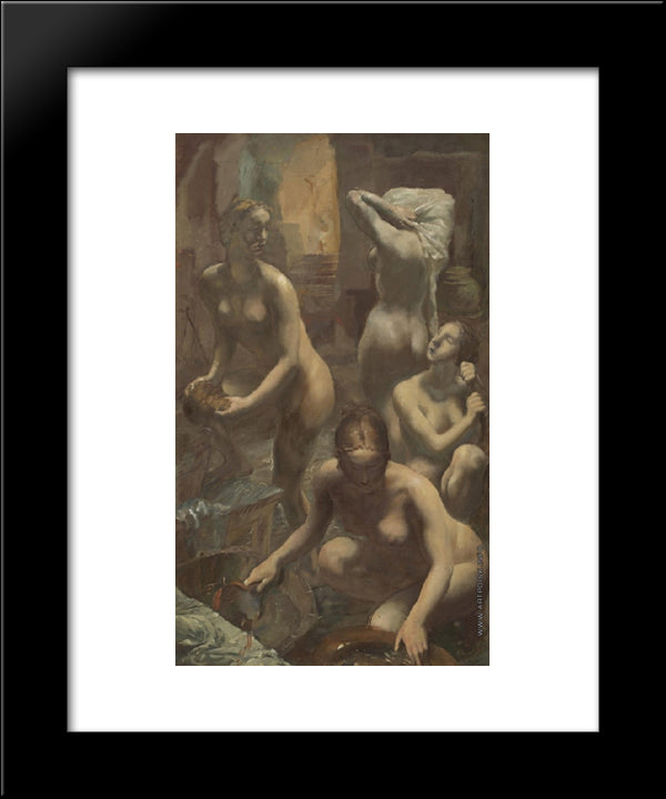 At The Bath-House 20x24 Black Modern Wood Framed Art Print Poster by Jacovleff, Alexandre