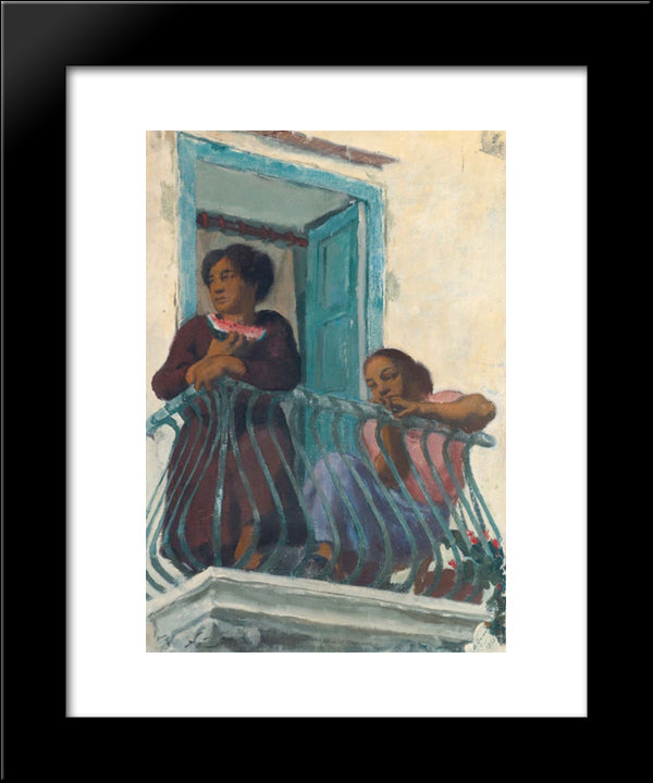 On The Balcony 20x24 Black Modern Wood Framed Art Print Poster by Jacovleff, Alexandre