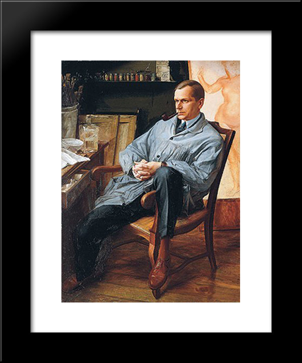 Portrait Of Vasily Shuhaev In His Studio 20x24 Black Modern Wood Framed Art Print Poster by Jacovleff, Alexandre