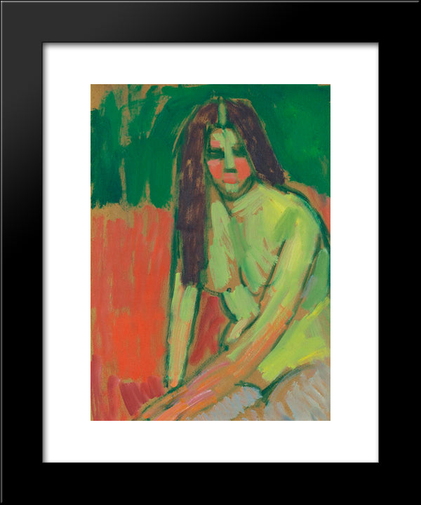 Half-Nude Figure With Long Hair Sitting Bent 20x24 Black Modern Wood Framed Art Print Poster by von Jawlensky, Alexej