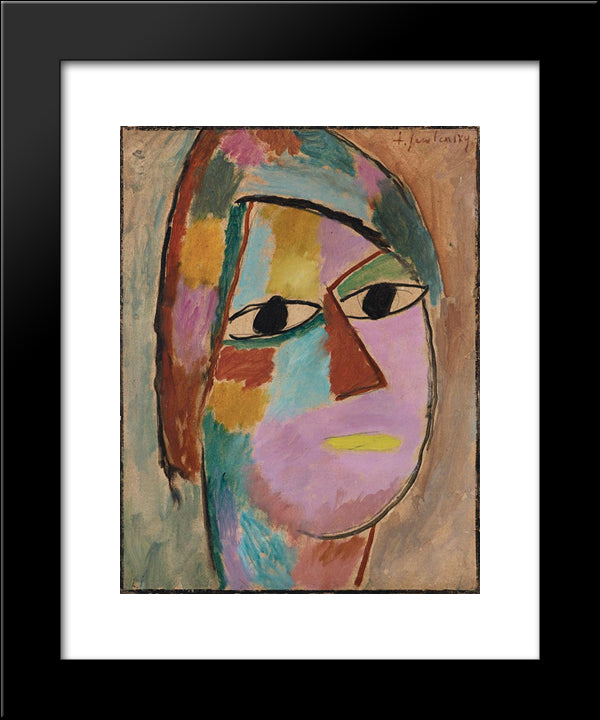 Mystischer Kopf Frauenkopf - Gelber Mund 20x24 Black Modern Wood Framed Art Print Poster by von Jawlensky, Alexej