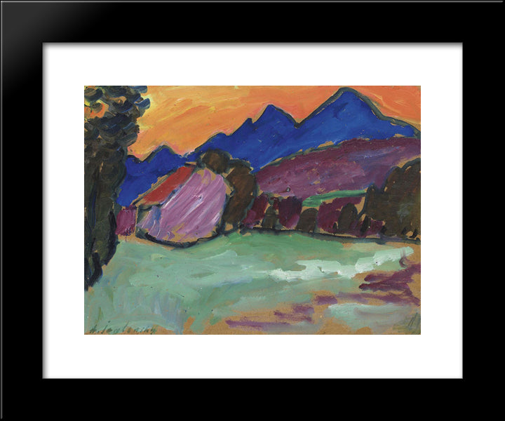 Roter Abend - Blaue Berge 20x24 Black Modern Wood Framed Art Print Poster by von Jawlensky, Alexej