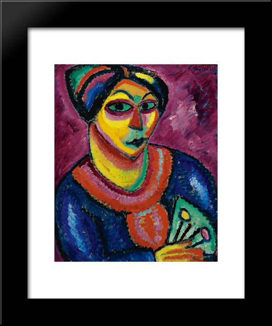 Woman With A Green Fan 20x24 Black Modern Wood Framed Art Print Poster by von Jawlensky, Alexej