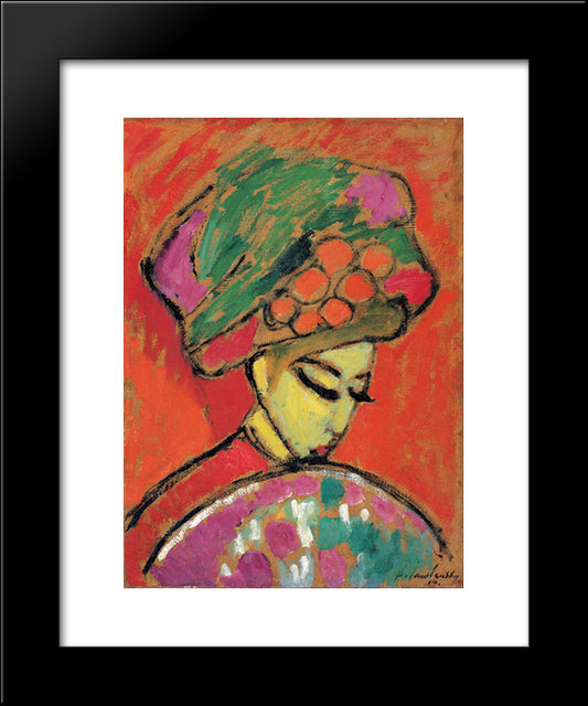Young Girl With A Flowered Hat 20x24 Black Modern Wood Framed Art Print Poster by von Jawlensky, Alexej