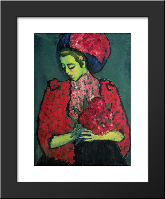 Young Girl With Peonies 20x24 Black Modern Wood Framed Art Print Poster by von Jawlensky, Alexej